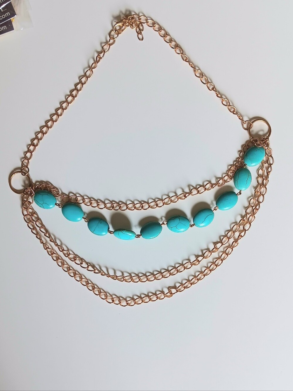 Teal Stone Chain Layered Necklace - Picture 4 of 4